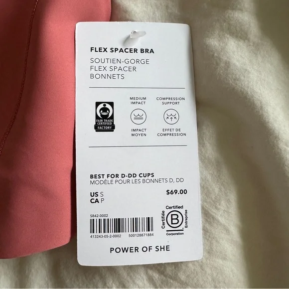 New Athleta M Flex Spacer Tipped Bra Natural Rose small D-DD - Picture 5 of 5